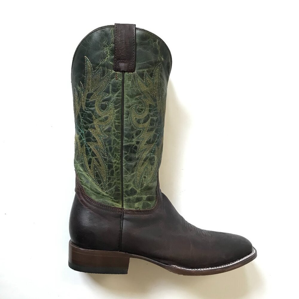 NEW Planet Cowboy Dig It Boots Mens 10.5 EE Brown Green Leather Square Toe NWOB